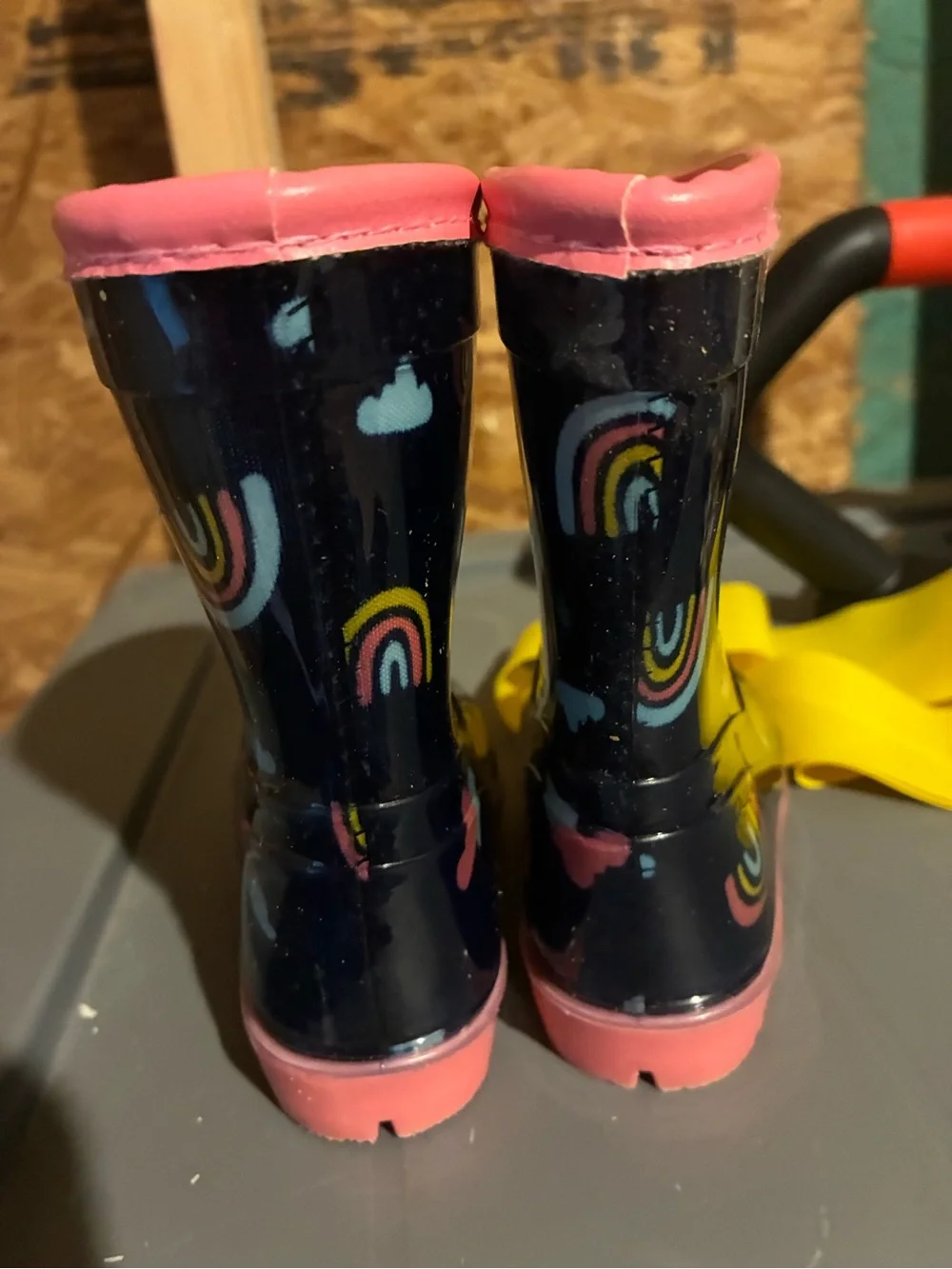 Carter's Navy Rain Boots with Pink Trim and Rainbow/Cloud Print